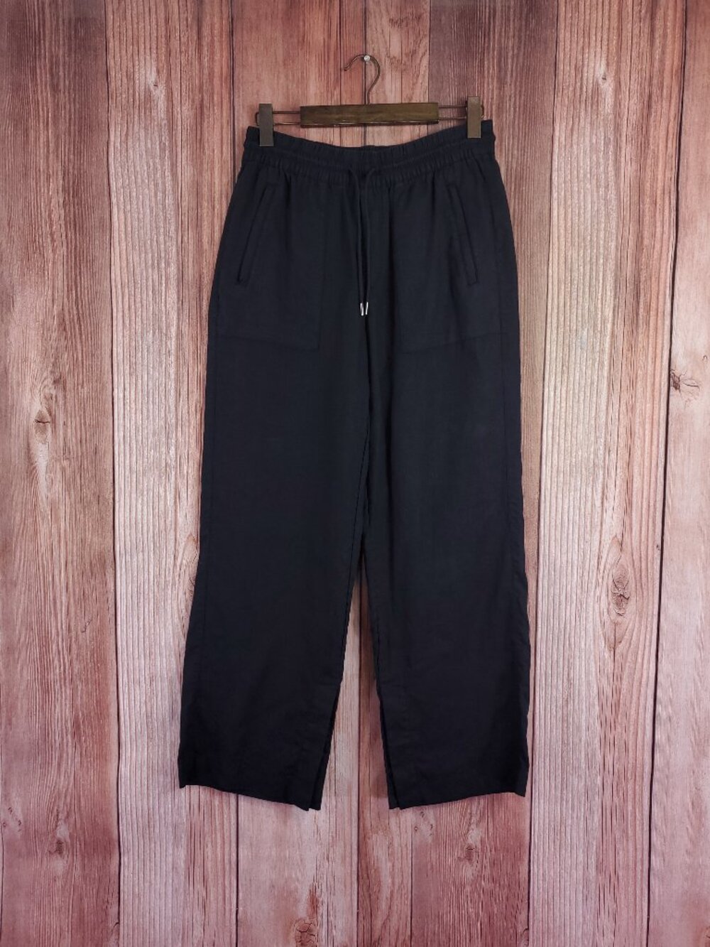 Athleta Pants Womens Small Retreat Linen High Rise Wide Leg Black Zip Pocket